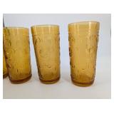 Amber Glass Tumblers - Starburst Pattern (Set of 5)
