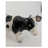 Holstein Cow Ceramic Figurine - Black & White Glazed Farm Animal