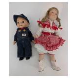 Lee Denim Overalls Boy Doll & Red Gingham Dress Girl Doll (Lot of 2)