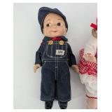 Lee Denim Overalls Boy Doll & Red Gingham Dress Girl Doll (Lot of 2)