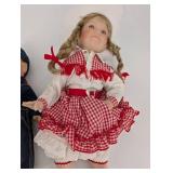 Lee Denim Overalls Boy Doll & Red Gingham Dress Girl Doll (Lot of 2)
