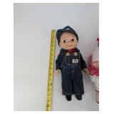 Lee Denim Overalls Boy Doll & Red Gingham Dress Girl Doll (Lot of 2)