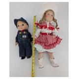 Lee Denim Overalls Boy Doll & Red Gingham Dress Girl Doll (Lot of 2)