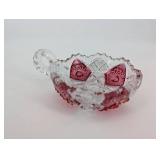 Crystal Glass Bowl with Pink Cut-Glass Panels - 6 in Diameter