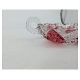 Crystal Glass Bowl with Pink Cut-Glass Panels - 6 in Diameter