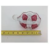 Crystal Glass Bowl with Pink Cut-Glass Panels - 6 in Diameter