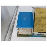 Vintage Tin Litho Dollhouse with Yellow Roof and Blue Side Canopy