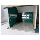 Vintage Tin Litho Dollhouse with Yellow Roof and Blue Side Canopy