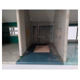 Vintage Tin Litho Dollhouse with Yellow Roof and Blue Side Canopy