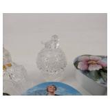 Crystal Glass Trinket Boxes, Floral Heart Box & Vintage Tins (Lot of 7)