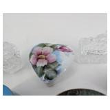 Crystal Glass Trinket Boxes, Floral Heart Box & Vintage Tins (Lot of 7)
