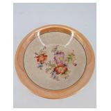 Floral Ceramic Plate - Made in Japan, Peach Rim with Hand-Painted Flowers