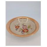 Floral Ceramic Plate - Made in Japan, Peach Rim with Hand-Painted Flowers