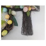 Easter Cross Wreath with Glitter Pastel Eggs on Twig Base
