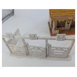 Vintage Metal Doll House with Porch, Interior Details & White Fence Panels