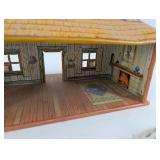 Vintage Metal Doll House with Porch, Interior Details & White Fence Panels