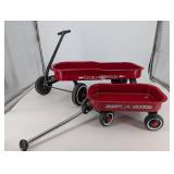 Radio Flyer & Flexible Flyer Red Wagon Set - 2 Vintage Metal Wagons