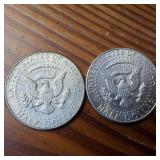One Dollar Face Value :: 2 x 1967 40% silver Kennedy Half Dollars