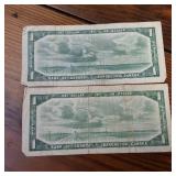 Vintage Bank of Canada One Dollar Circulated Bank Notes :: 1954 featuring Queen Elizabeth II