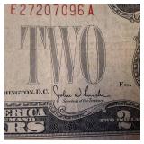 Vintage 1928-G Two Dollar, Red Seal Bill on the left side, Circulated Paper Money and Highly Collectible