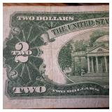 Vintage 1928-G Two Dollar, Red Seal Bill on the left side, Circulated Paper Money and Highly Collectible
