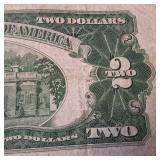 Vintage 1928-G Two Dollar, Red Seal Bill on the left side, Circulated Paper Money and Highly Collectible