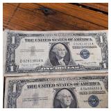 6 Total Circulated Silver Certificate Blue Seal Banknotes  Both 1957 and 1957A series