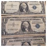 6 Total Circulated Silver Certificate Blue Seal Banknotes  Both 1957 and 1957A series