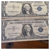 6 Total Circulated Silver Certificate Blue Seal Banknotes  Both 1957 and 1957A series