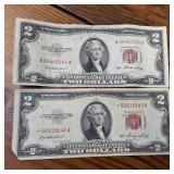 2 x Two Dollar Banknotes :: Red Seal! :: 'United States Notes' Series A and a Star Note! :: circulated