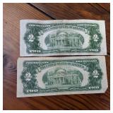 2 x Two Dollar Banknotes :: Red Seal! :: 'United States Notes' Series A and a Star Note! :: circulated