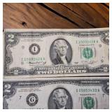 1967 Two Dollar Circulated Banknotes :: 4 of a kind and full house :: Good condition in all 6 notes