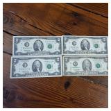 1995 Two Dollar Circulated Banknotes :: Good condition in 3 of the 4 Federal Reserve Notes