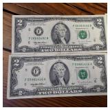 1995 Two Dollar Circulated Banknotes :: Good condition in 3 of the 4 Federal Reserve Notes
