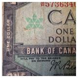 Vintage Canadian Bank Notes from 1967  2 One Dollar Bills