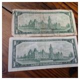 Vintage Canadian Bank Notes from 1967  2 One Dollar Bills