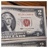 1963 Crisp & Clean RED SEAL 2$ United States Notes (Not federal reserve notes) :: 4 notes total