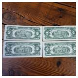 1963 Crisp & Clean RED SEAL 2$ United States Notes (Not federal reserve notes) :: 4 notes total
