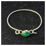 Malachite Sterling Silver :: 10mm x 12 mm Stone :: Heavy gauge wire bracelet