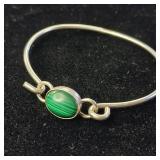Malachite Sterling Silver :: 10mm x 12 mm Stone :: Heavy gauge wire bracelet