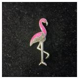 2 inch Sterling Silver and Enamel w/stones Flamingo Pin