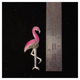 2 inch Sterling Silver and Enamel w/stones Flamingo Pin