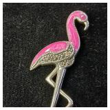 2 inch Sterling Silver and Enamel w/stones Flamingo Pin
