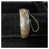 Engraved Cuff with security chain  Sterling Silver