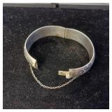 Engraved Cuff with security chain  Sterling Silver