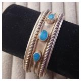 Turquoise Twisted Wire Cuff Bracelet :: 21.6 mm wide ::