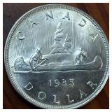 1935  George V: Key Date as the first year Silver Canada Dollar :: 80% silver :: Excellent condition