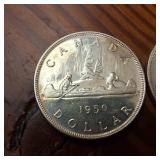 Lot of 3 :: 1950, 1951 and 1952 Silver Canada Dollars :: 80% silver :: Great, bright condition