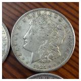 HUGE LOT 6 Coins! 1921 Morgan silver dollars :: Weight: 26.7 grams 90% silver :: Circulated