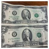 5 x Two Dollar Banknotes :: Federal Reserve Notes:  all from 1995 in crisp condition